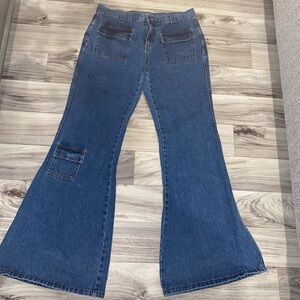 Vintage Menace Girlz wide leg Flare Jeans with unique utility pockets